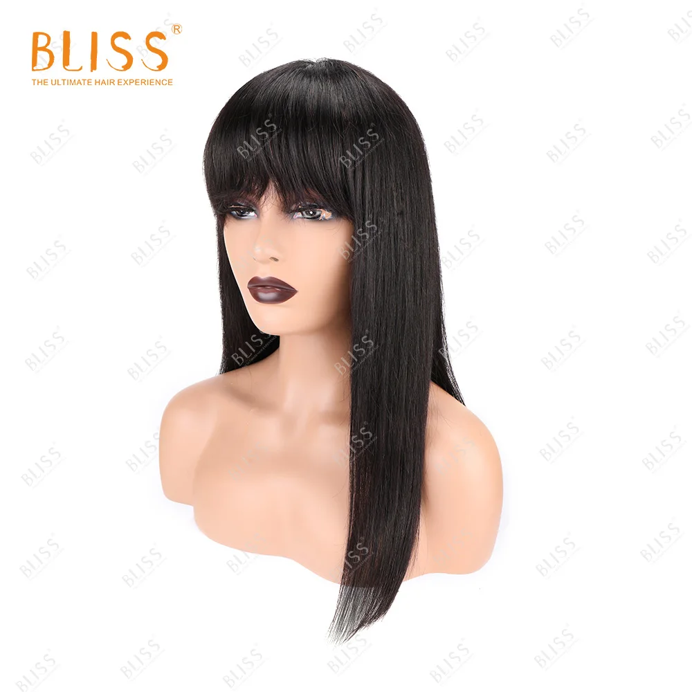 Парик BLISS из длинных прямых человеческих волос с челкой Бразильская бахрома