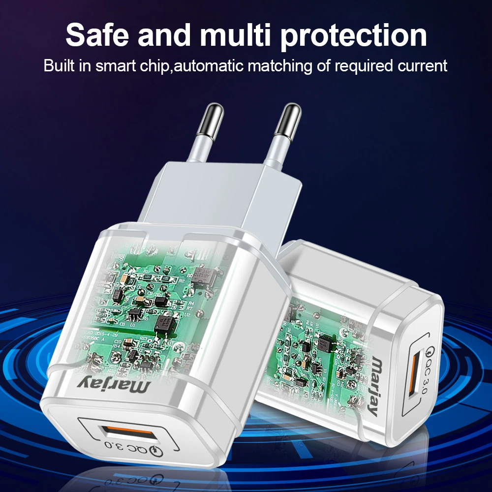 Marjay 18 Вт Быстрая зарядка 3,0 USB зарядное устройство адаптер с европейской вилкой быстрое зарядное устройство для iPhone samsung S10 Xiaomi USB настенное зарядное устройство для мобильного телефона