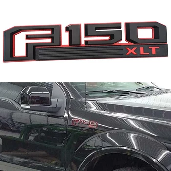 

2pcs For F150 XLT 3D logo Fender Emblems Drivers Side Rear Nameplate Sticker Replacement Fit For Ford 2015-2019 Black & Red line