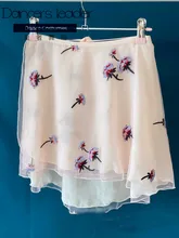 

Ballet Skirt Snow Blue Pink Gradient Flower Embroidery Women's Dance Skirt Gymnastics Practice Skirt Adult Ballet Lyric Skirt