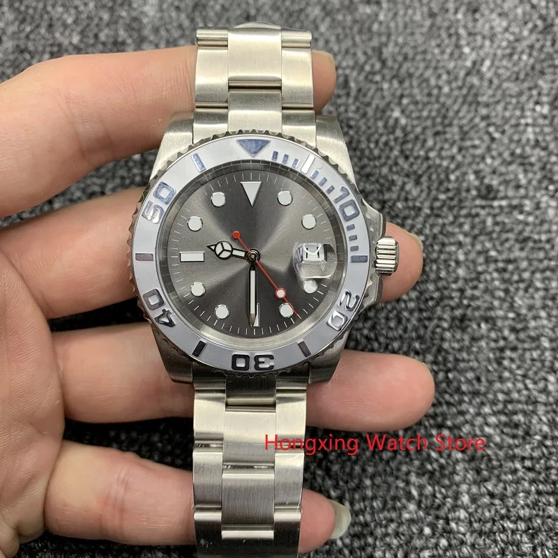 

40mm OUMASHI gray sterile dial luminous marks date window Sapphire glass Ceramic bezel automatic movement men's Watch
