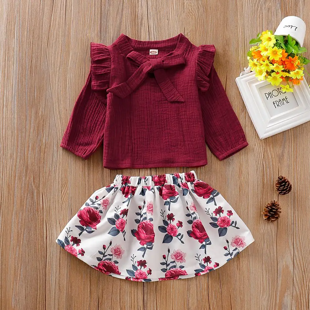 

Baby Girl Clothes Long Sleeve Shirts+Skirt 2PCs Suit For Toddler Girls New Autumn Winter Dress For Girl Children Floral Clothes