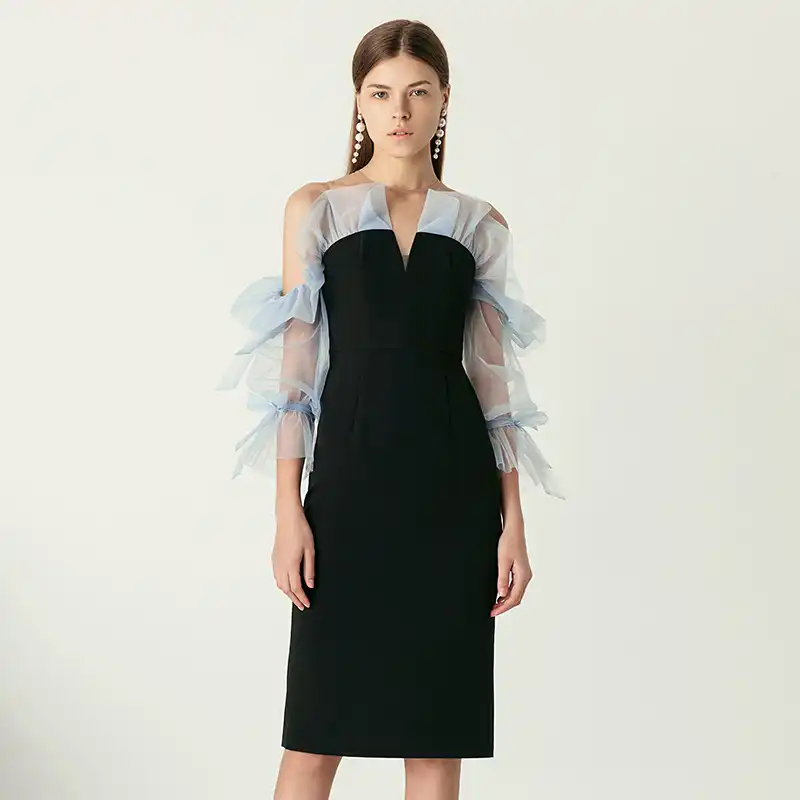 three quarter length black dress