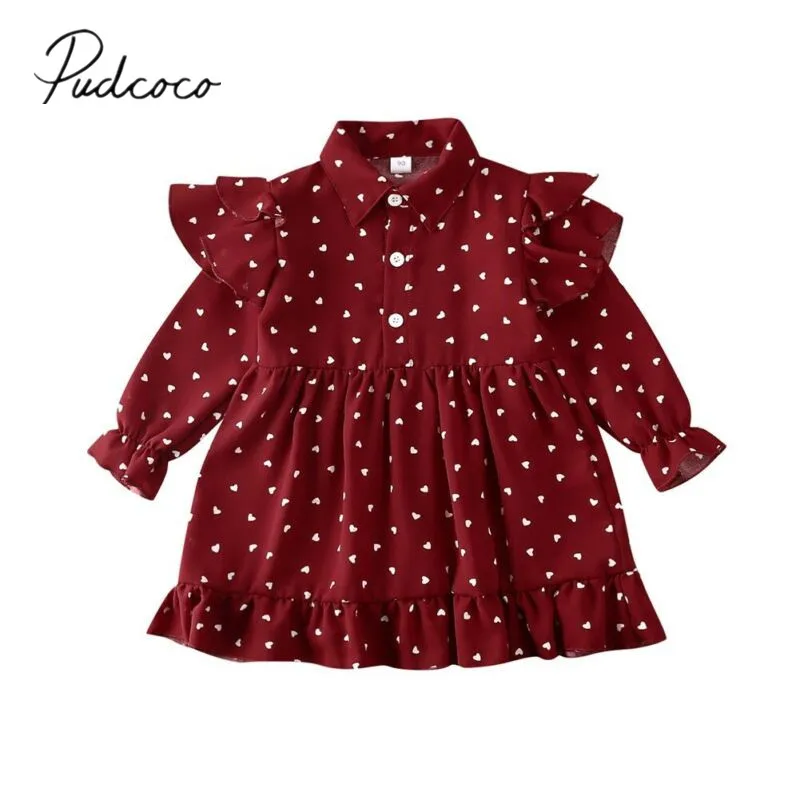 

2020 Baby Spring Autumn Clothing Toddler Kid Baby Girls Casual Princess Party Pageant Dress Hearts Print Valentine Sundress 1-6T