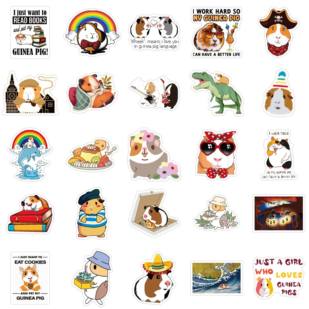 10/30/50PCS Cute Animal Guinea Pig Personality Decoration Graffiti Waterproof Sticker Notebook Refrigerator Skateboard Wholesale