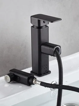 

All-copper draw-tap basin cold water European copper basin under the stage antique black retractable head bathtub faucet