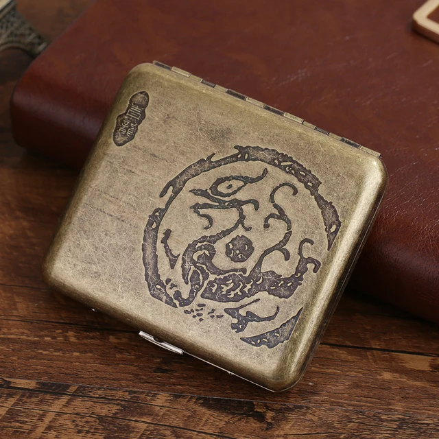 20 Sticks Black Matte Frosted Stainless Steel Metal Cigarette Case For Man Pocket Smoking Box With Gift Box Smoking Accessories Dragon C