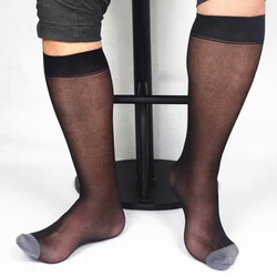 1 Pair Black Gold Blue Men Wide Striped Toe Sheer Dress Socks Silk High Thin Breathable Socks Sexy Softy Blazer Accessory Socks