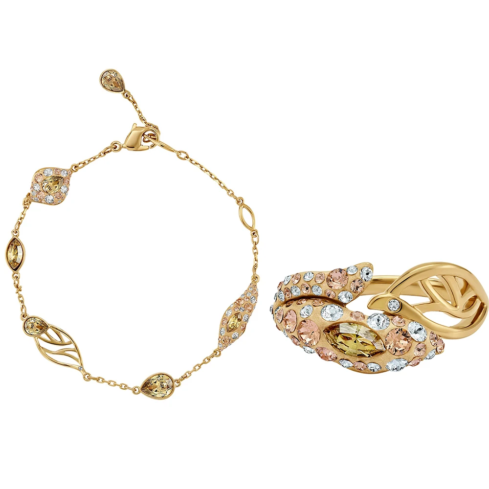 Модное изысканное новое Золотое изящное цветение Коричневый лепесток кристалл ожерелье браслет кольцо набор интеллектуальная леди подарок - Окраска металла: 4 ring7