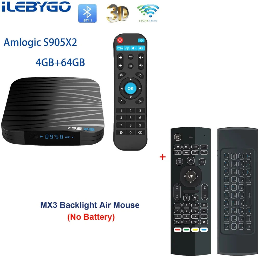 Смарт ТВ приставка Ilebygo T95X2 Android 8,1 4 ГБ 32 ГБ 64 Гб четырехъядерный процессор Amlogic S905X2 H.265 4K медиаплеер Youtube телеприставка - Цвет: 4GB 64GB MX3
