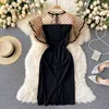 Vestido de primavera Retro francés de lunares ondulados, Costura de malla, mujer, manga de hoja de loto, cintura delgada, Sexy, Midi, C470, 2022 ► Foto 3/6