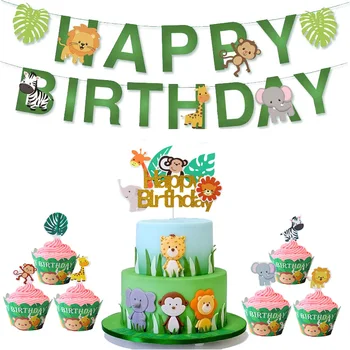 

Happy Birthday Decorations Animal Cake Topper 1st Birthday Party Decorations Kids Cupcake Toppers Jungle Safari Party Supplies