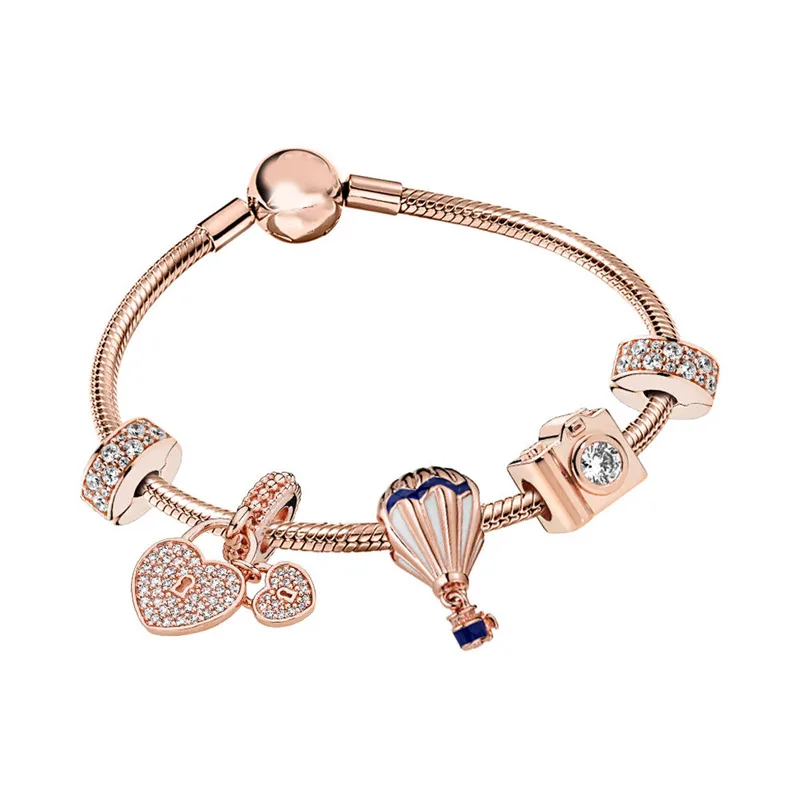 

Kaliyah Shop High Quality 1:1 100% 925 Pure Silver Rose Gold Diamond-Studded Balloon Camera Bracelet Preferred Free Of Charge