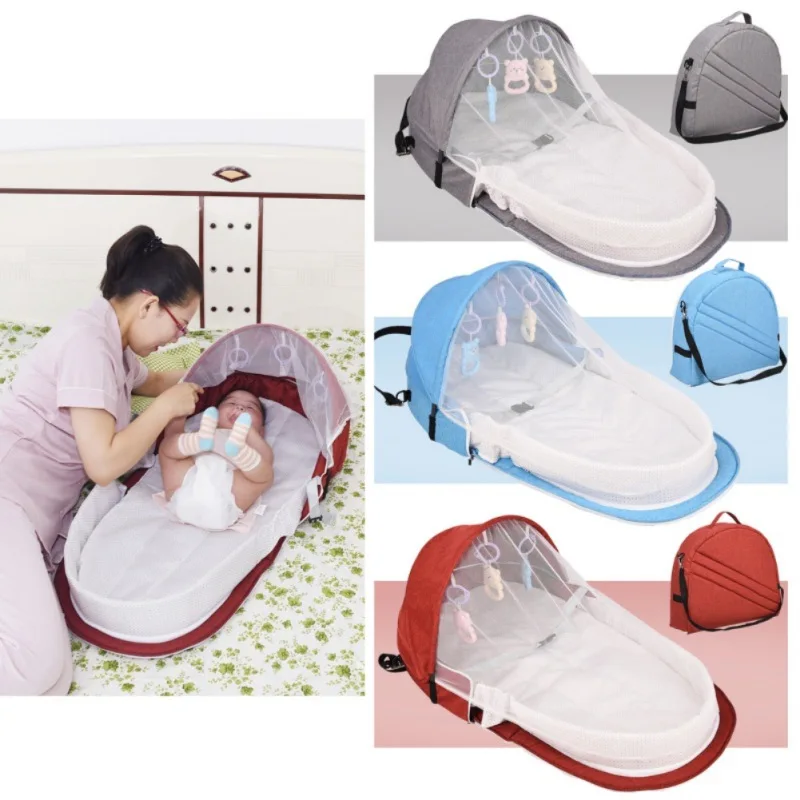 Portable Bed Foldable Baby Bed Travel Sun Protection Mosquito Net Breathable Soft Cribs Infant Sleeping Basket With Rattles Toys