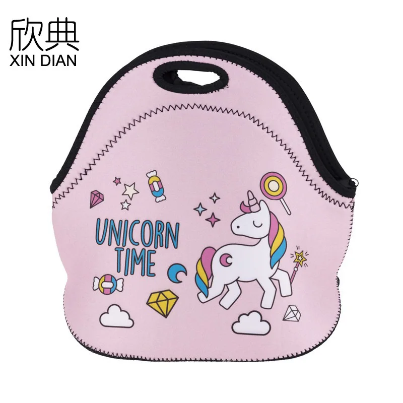 

Wish digital printing unicorn insulation package picnic lunch bag diving material lunch bag waterproof green lunch box