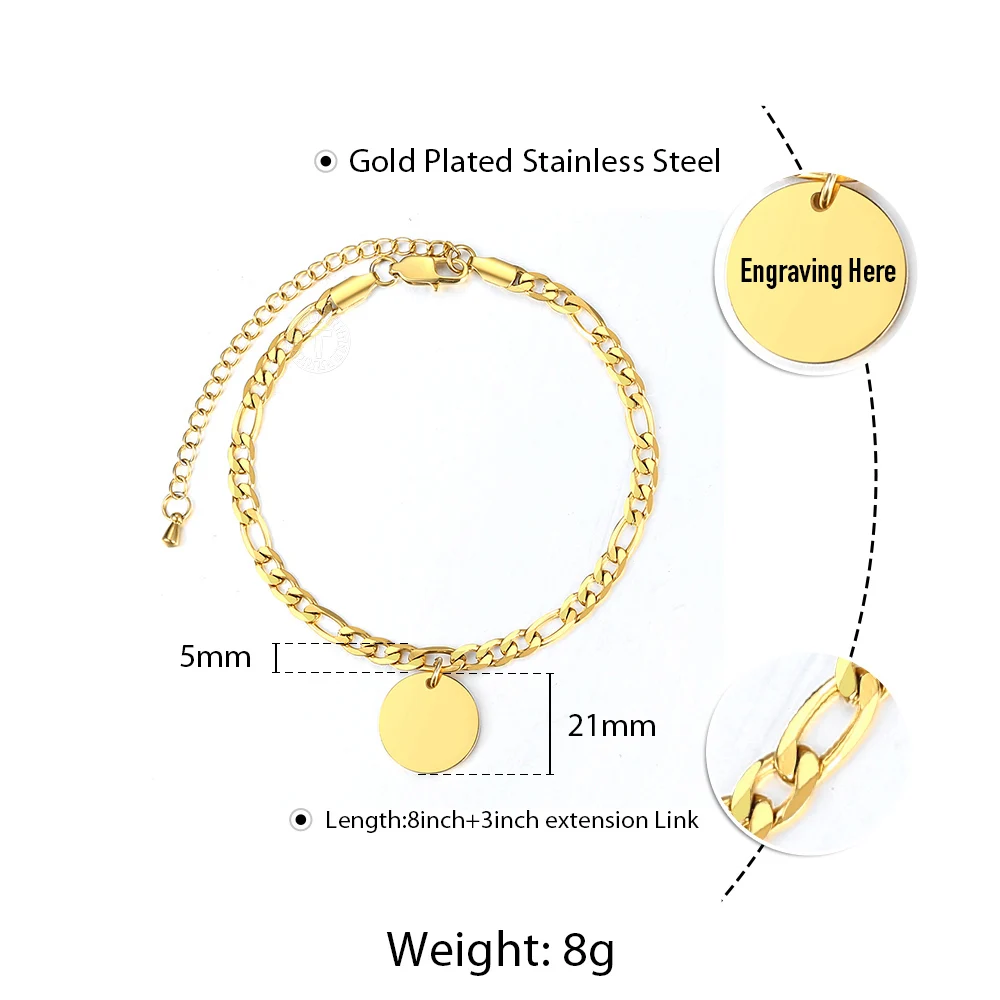 Золотой тон нержавеющая сталь монета Шарм ножной браслет для женщин подарок Figaro звено цепи подарок с бесплатной персонализированной гравировкой DA39