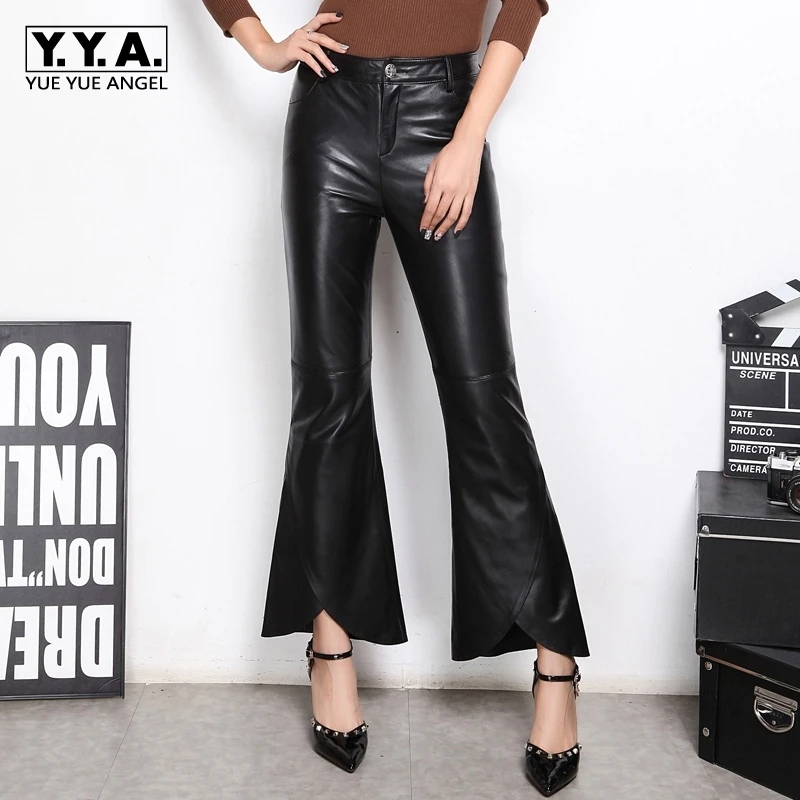 2020 Nieuwe Flare Broek Womens Engeland Stijl Lange Broek Echt Lederen Dames Slanke Mode Broek Plus Size M-XXXL Black Army groen 2020 Nieuwe Flare Broek Womens Engeland Stijl Lange Broek Echt Lederen Dames Slanke Mode Broek Plus Size M-XXXL Black Army groen