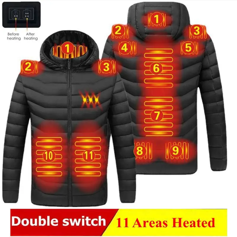 Men Winter Warm USB Heating Jackets Smart Thermostat Pure Color Hooded Heated Clothing Waterproof  Warm Jackets