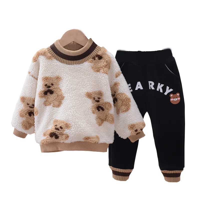 

New Winter Children Clothes Baby Boys Girls Cartoon T Shirt Pants 2Pcs/sets Kids Toddler Casual Clothing Infant Thick Tracksuit