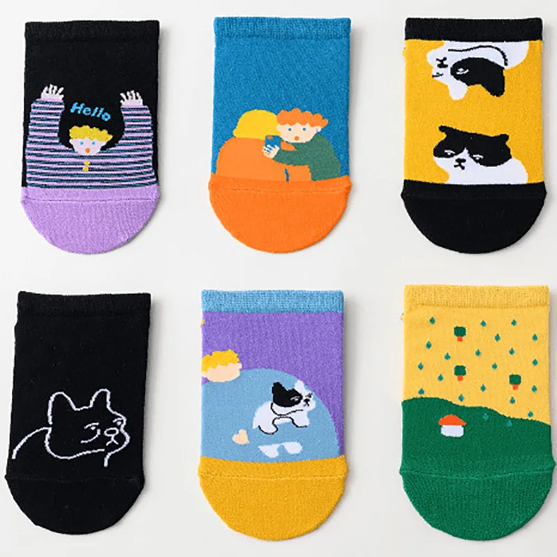Spring And Autumn Women Socks New Cartoon Couple Short Sock Fashion Breathable Sweat Lady Cotton Socks