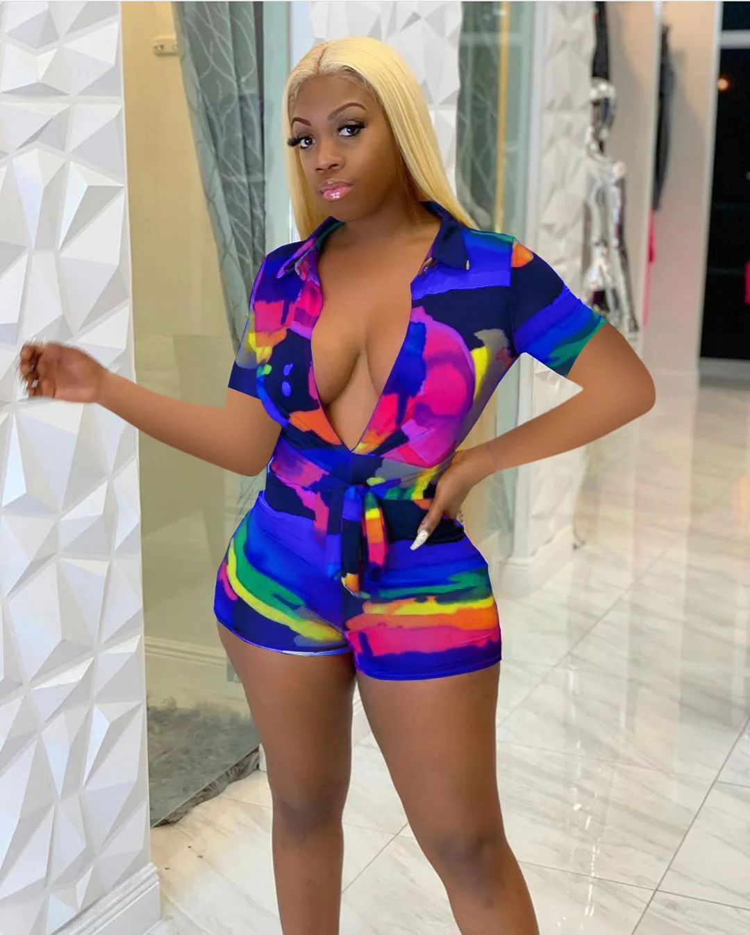 Jumpsuit Romper Women Clothes Plus Size Romper Tie Dye Printed Biker Shorts Bodysuit Playsuit Overalls Sexy Body Femme Jumpsuit Romper Women Clothes Plus Size Romper Tie Dye Printed Biker Shorts Bodysuit Playsuit Overalls Sexy Body Femme