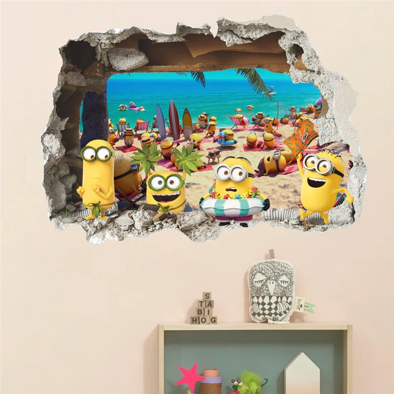 Yellow man 3D effect Wall Sticker beach Holiday Window Baby Kids Room Bedroom Decoraton Vinyl Decals Art Mural Poster