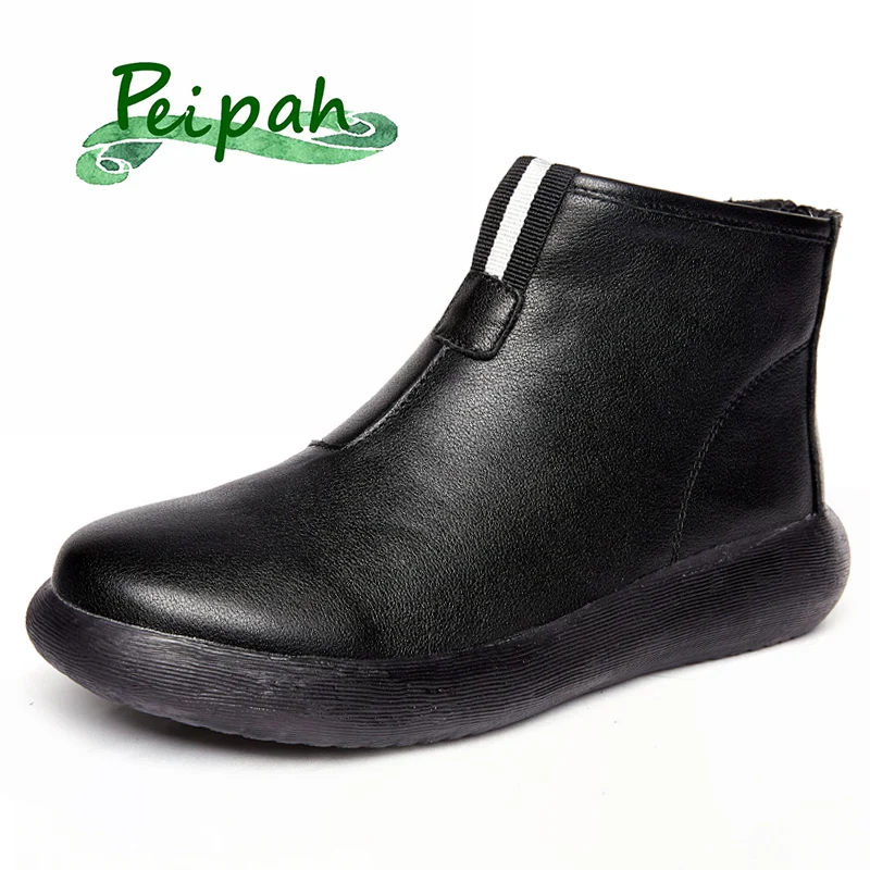 

PEIPAH New Platform Ankle Boots Women's Genuine Leather Shoes Woman Spring/Autumn Boots Female 2019 Flat With Retro Botas Mujer
