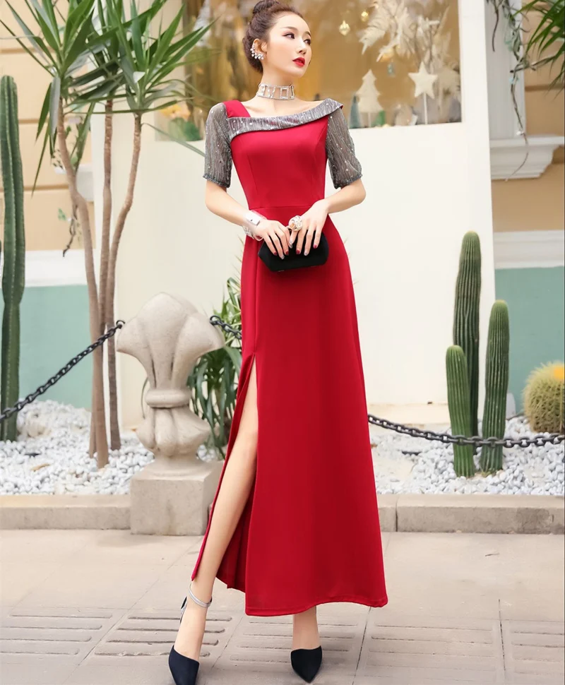 

Make summer new fashion splicing inclined shoulder long tall waist temperament cultivate one's morality show thin dress