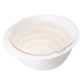 

Double Drain Basket Bowl Rice Washing Kitchen Sink Noodles Vegetables Kitchen Strainer Supplies Cleaning Fruit J2I3