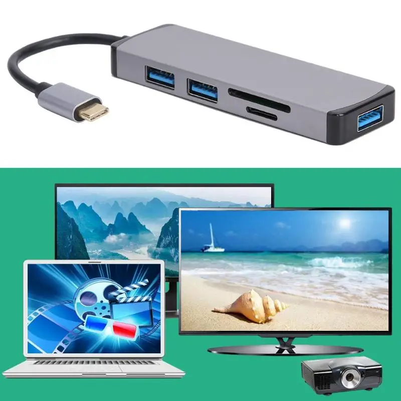 Cabledeconn F0503 5-в-1 Тип-C концентратор Тип C Male к 3 USB3.0 TF/Слот для карт памяти Женский конвертер