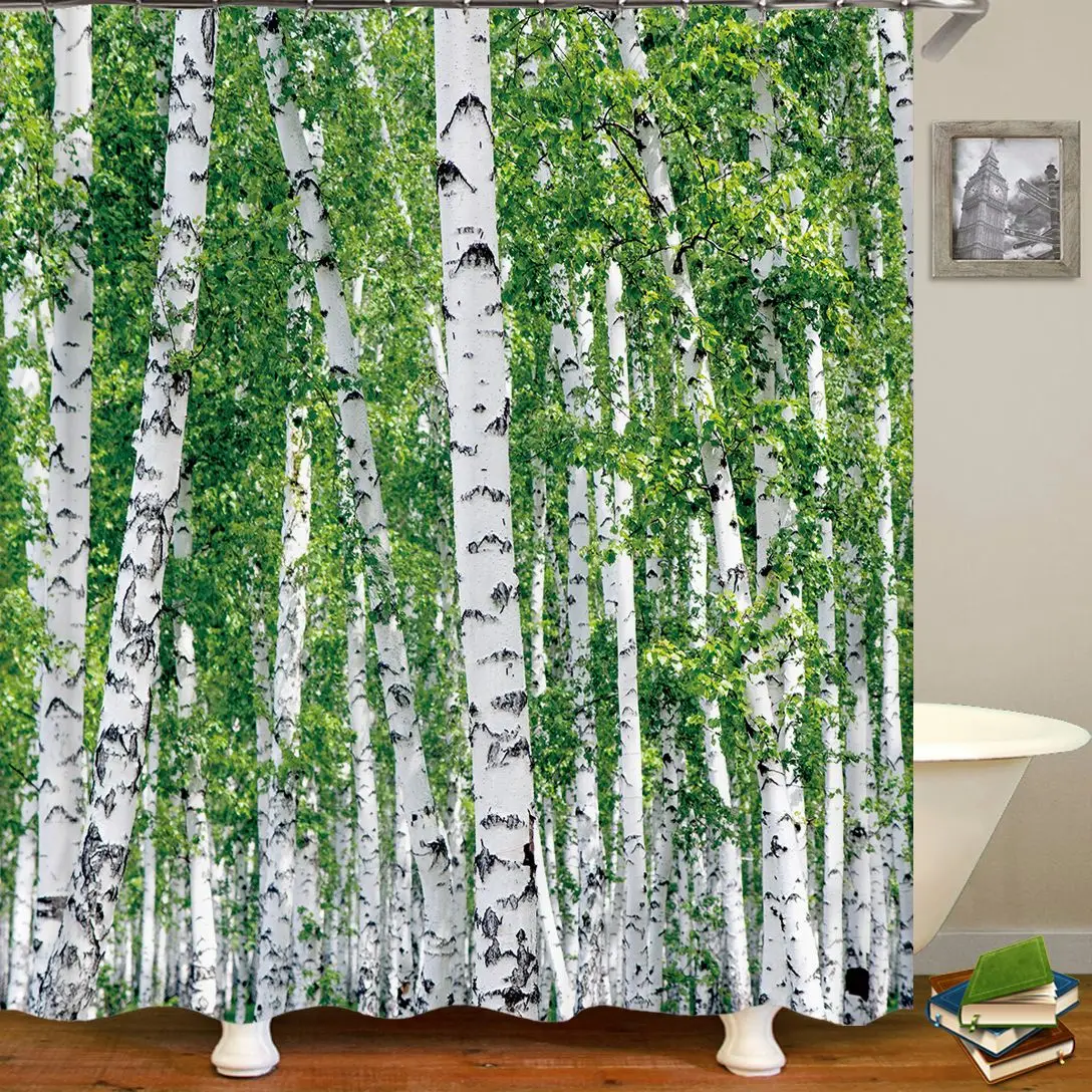 Forest Trees Landscape Shower Curtain Waterproof Polyester Fabric