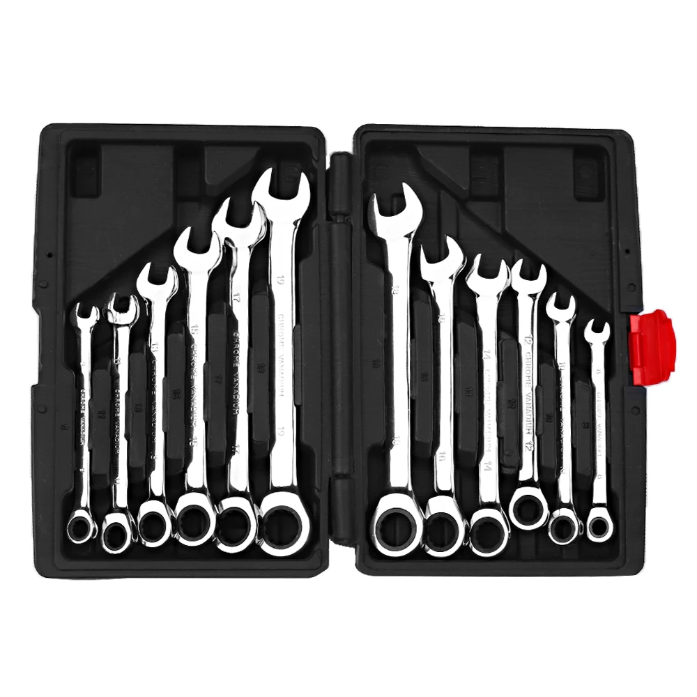 

12pcs Combination Wrench Spanner Set Double-end Wrench Ratchet Wrench Open-end Wrench Box Ratcheting Wrench with Storage Case