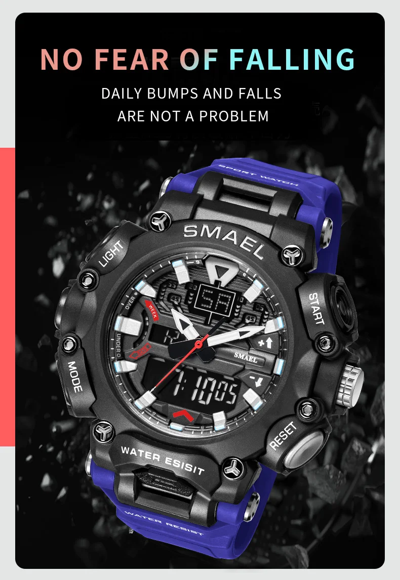 SMAEL Youth Fashion Digital Watch Men Shockproof Waterproof Dual Wristwatches LED Chrono Alarm Clock Mens Watches Cool Hour 8053