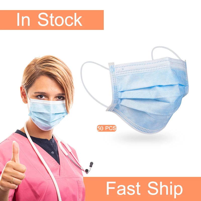 

Adult Protection 50Pcs Face Masks 3 Laye Mask Personal Care Prevent Pollution Disposable Dust Filter Safety Mask