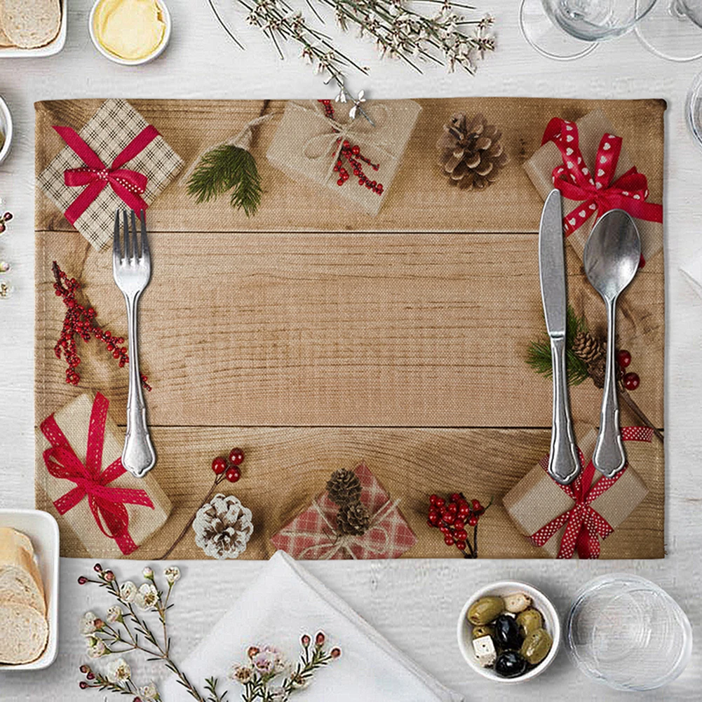 Рождественские украшения, коврики для обеденного стола, вилка, ложка, миска, тарелка, Подставка для столовых, вечерние, Рождественский Декор
