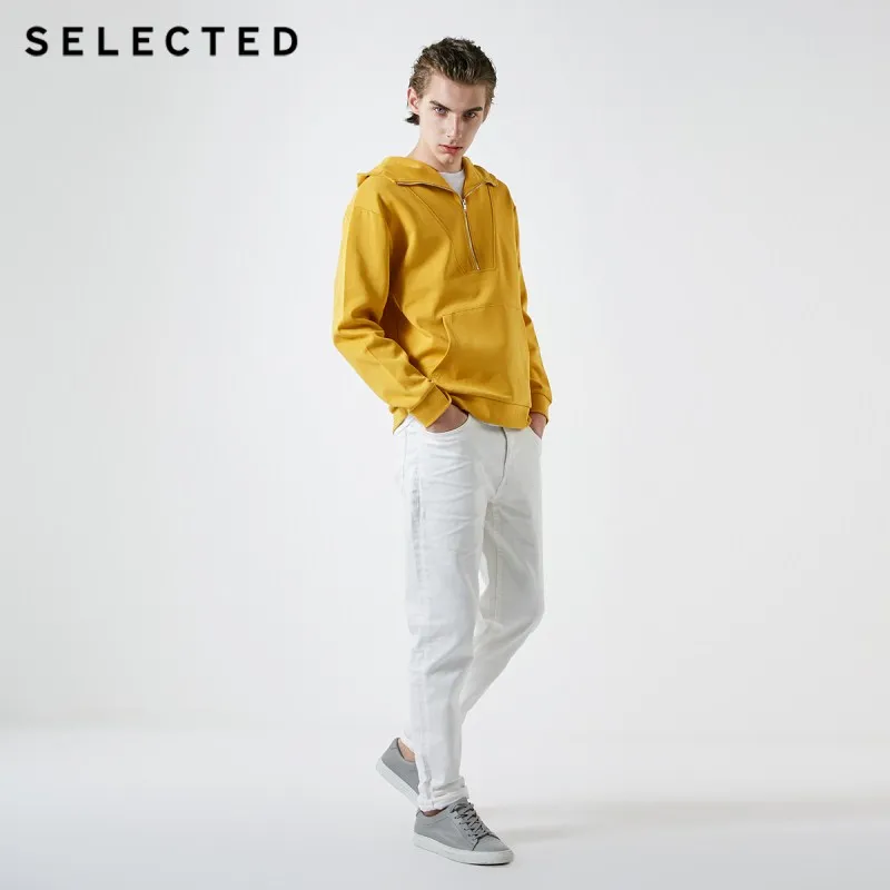 SELECTED Men's Winter Pullover Hooded Cotton Sweatshirt Pure Color Hoodie Clothes C 41914D503