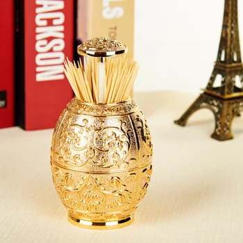 

New Design Metal Vintage Automatic Toothpick Holder Zinc Alloy Metal Toothpick Dispenser Box Organizer European Style FY0173