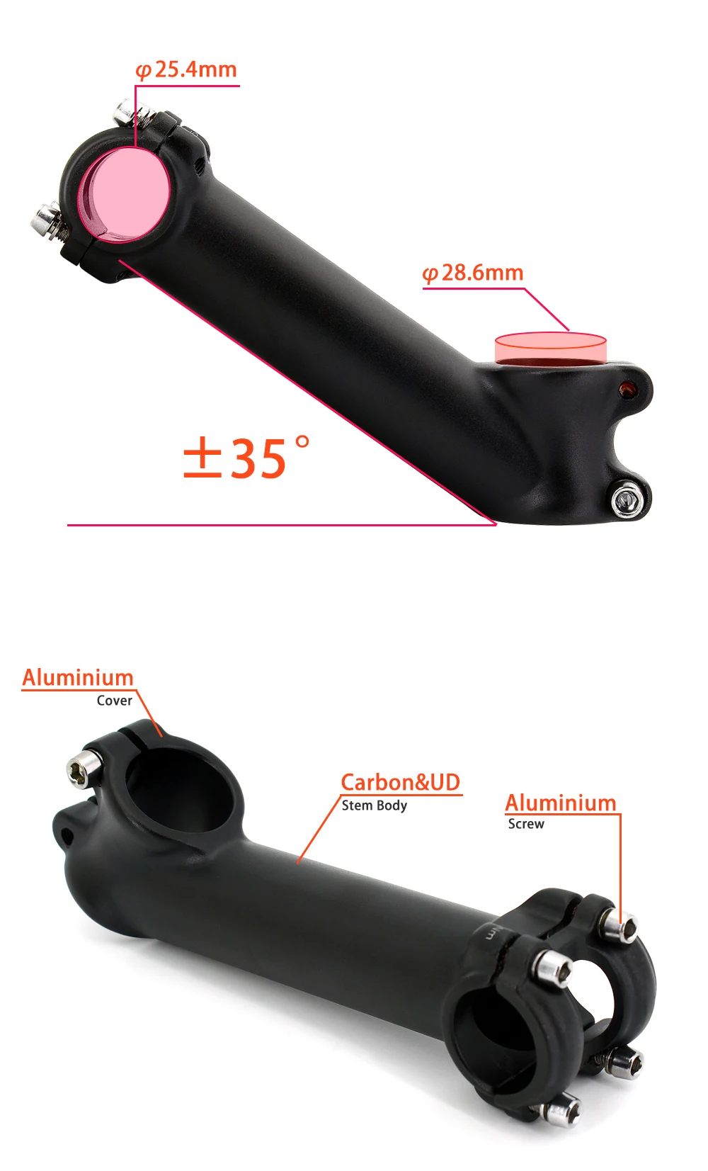 Description Picture 4 of itemBicycle Stem Riser 35 Degree Stem Bicycle 25.4*130mm Bike Handlebar Stem Mtb Road Bike Stem Ultralight Bike Stems MTB Parts