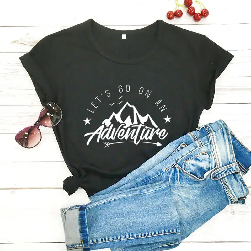 

Let's Go On An Adventure Graphic Shirt 2020 New Arrival Summer 100%Cotton Funny T Shirt Mountain Adventure Shirt Hiking Shirts