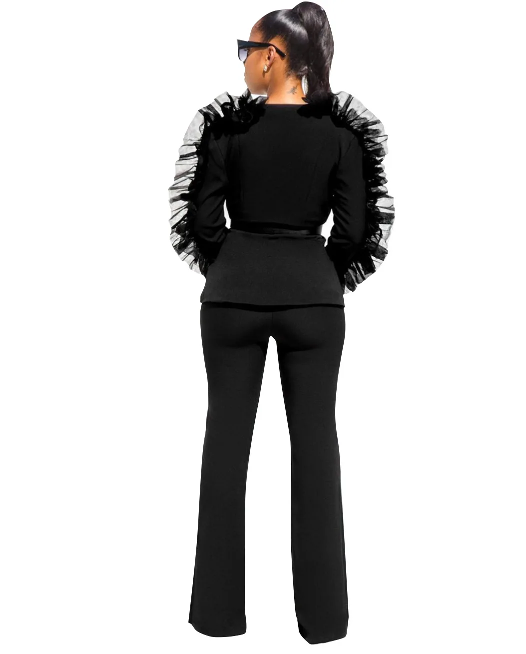 Осенне-зимний женский костюм из двух предметов, топ и штаны, спортивный костюм больших размеров, спортивный костюм, Блейзер, широкие брюки, комплекты повседневной одежды