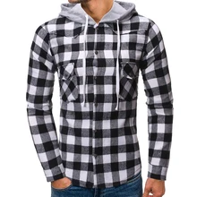 Мужская рубашка Весенняя Новая модная повседневная рубашка в клетку с капюшоном и длинными рукавами Camisa Masculina мужская одежда