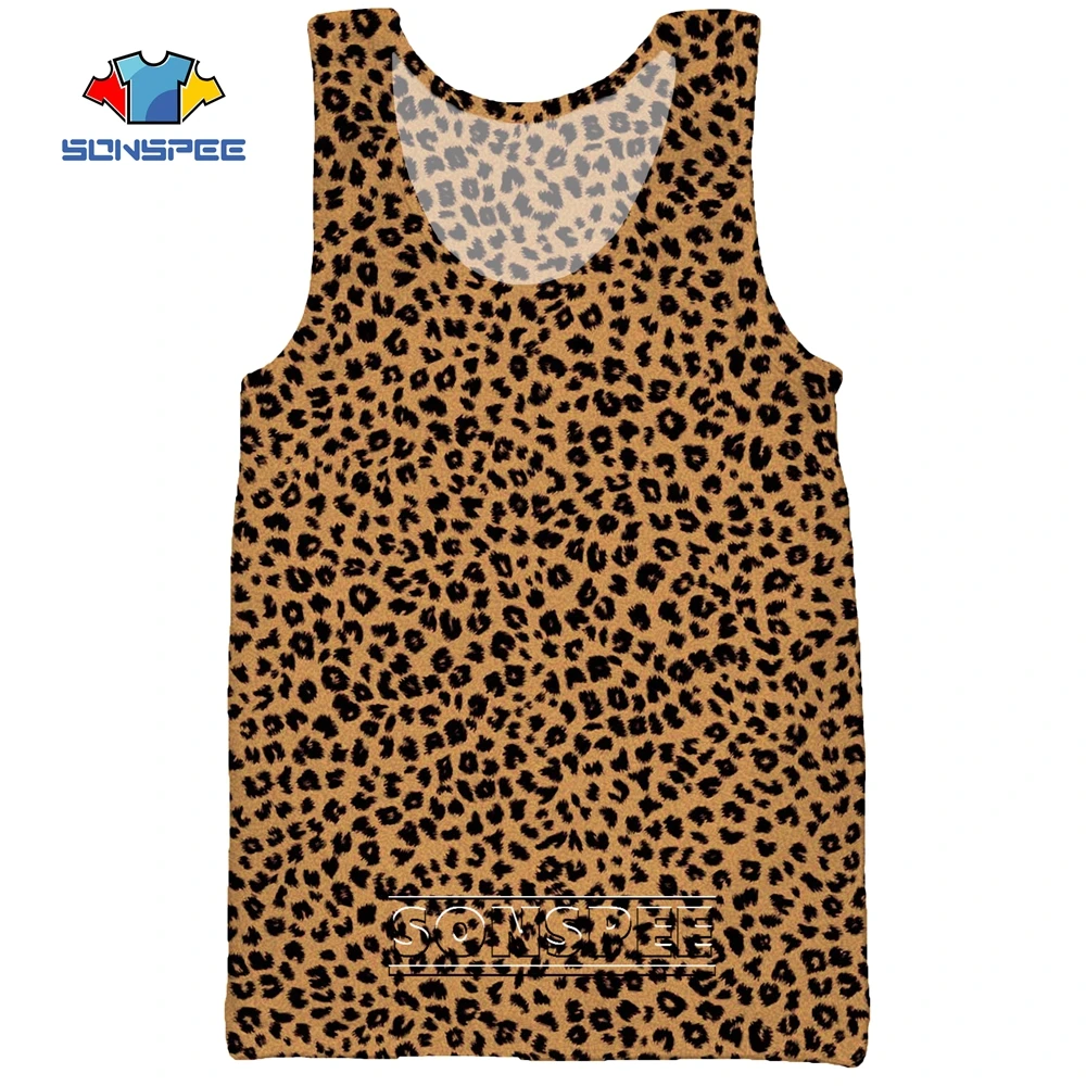SONSPEE Leopard Animal Hunting 3D Print Men's Tank Tops Casual Fitness Bodybuilding Gym Muscle Funny Men Sleeveless Vest Shirt