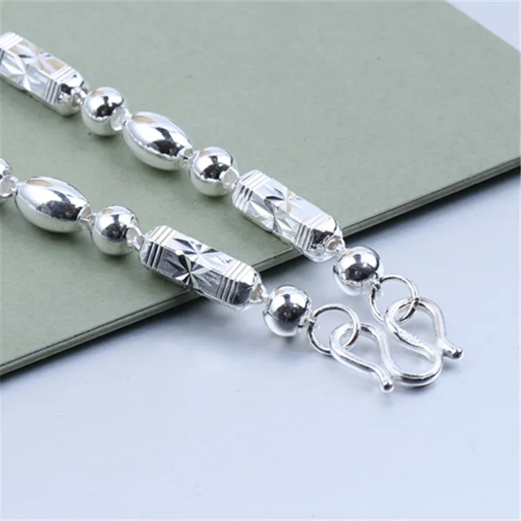 

S990 Fine Silver Men's Necklace Fashion Simple Cool Exquisite Three plus One Bead Necklace Men Necklace