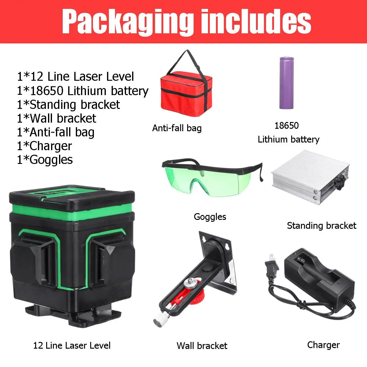 no remote control 12 Lines 360 Degree 3D Laser Level Measuring Devices Line Rotary Horizontal And Vertical Cross Laser Level with Remote Control - Color: no remote control