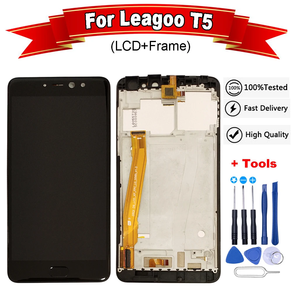 5.5&quotblack For Leagoo T5 LCD Display+Touch Screen Digitzer Assembly With Frame for leagoo t5 lcd+free tools | Мобильные телефоны
