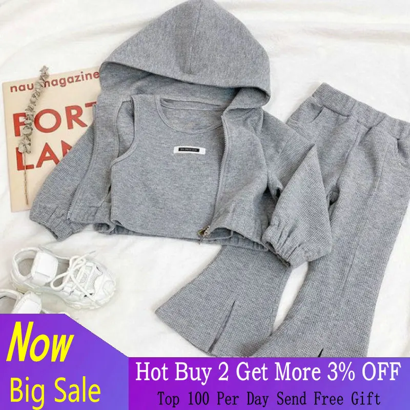 

Toddler Girl Sport Clothing Set Autumn Hodded Jacket Crop Top Pants Children Highj Quality Clothing Set Kids Clothing Wholesale