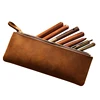 Retro Handmade Leather Zipper Pencil Case 100% Genuine Leather Large Capacity Pen Bag Holder School Stationary for Writing Tool 3
