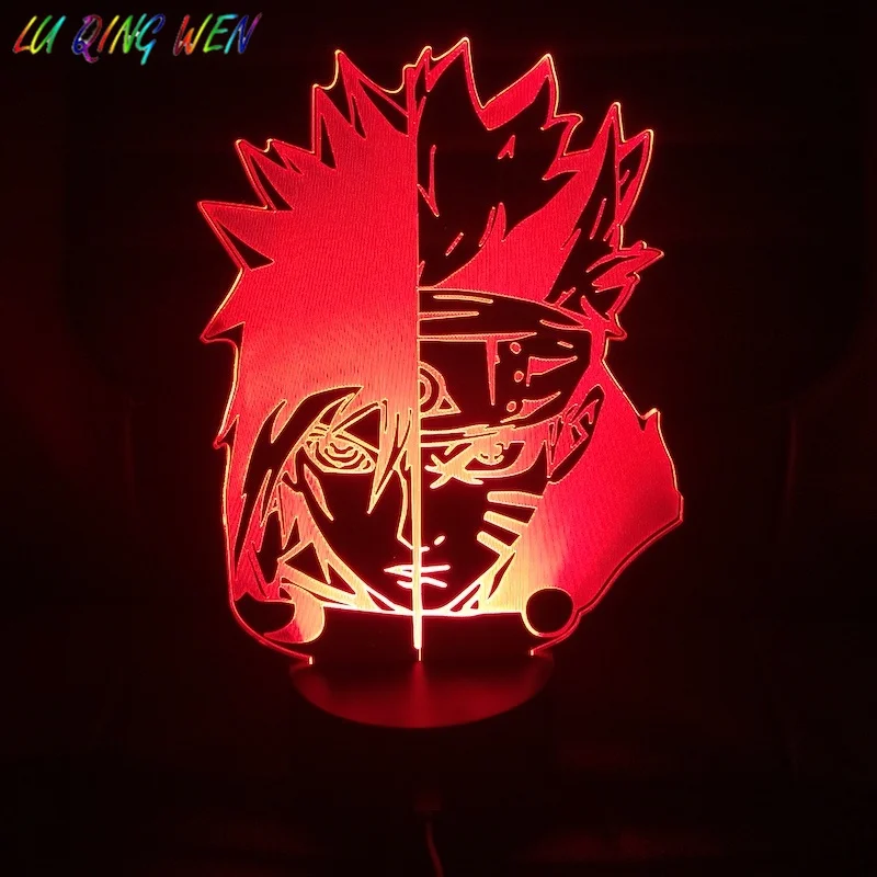 Светодиодный ночник с аниме Sasuke лампа для спальни изменением цвета лица Наруто