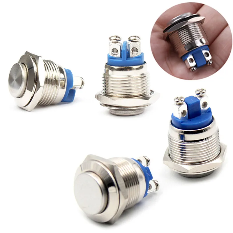 1Pc Waterproof Momentary Metal Push Button Switch 19mm High Head Switches Rating Value 3A/220V