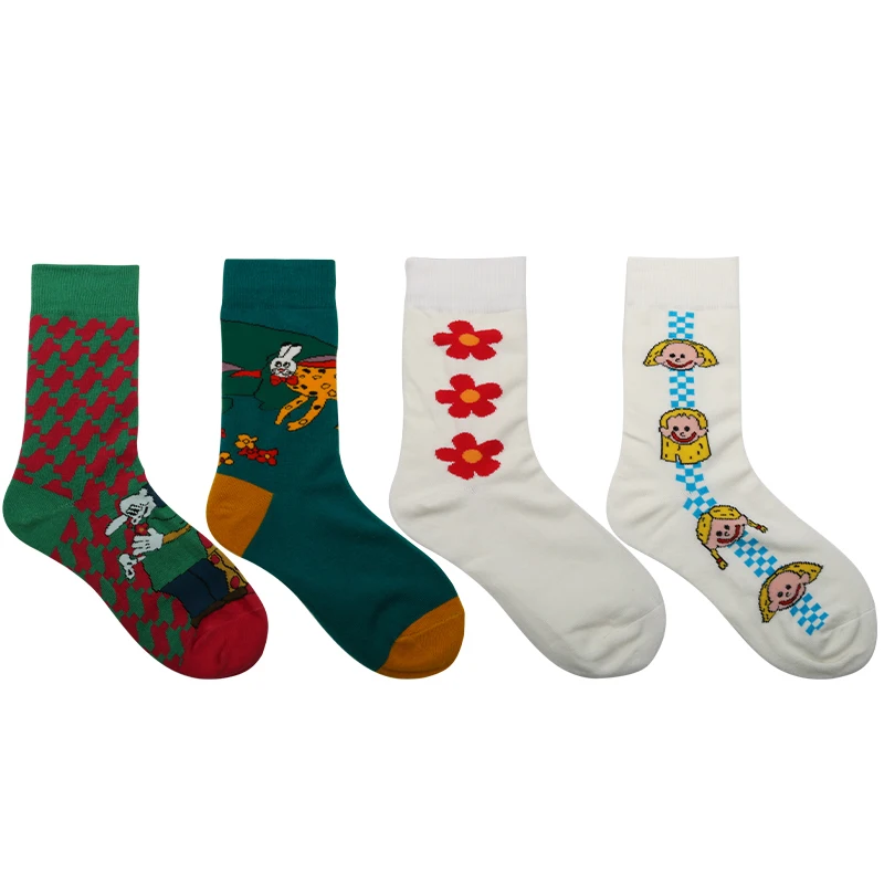 High Quality 5 Pairs A Lot Women And Men's Cotton Socks Ankle Length Cartoon Cute Bunny Flowers | Женская одежда